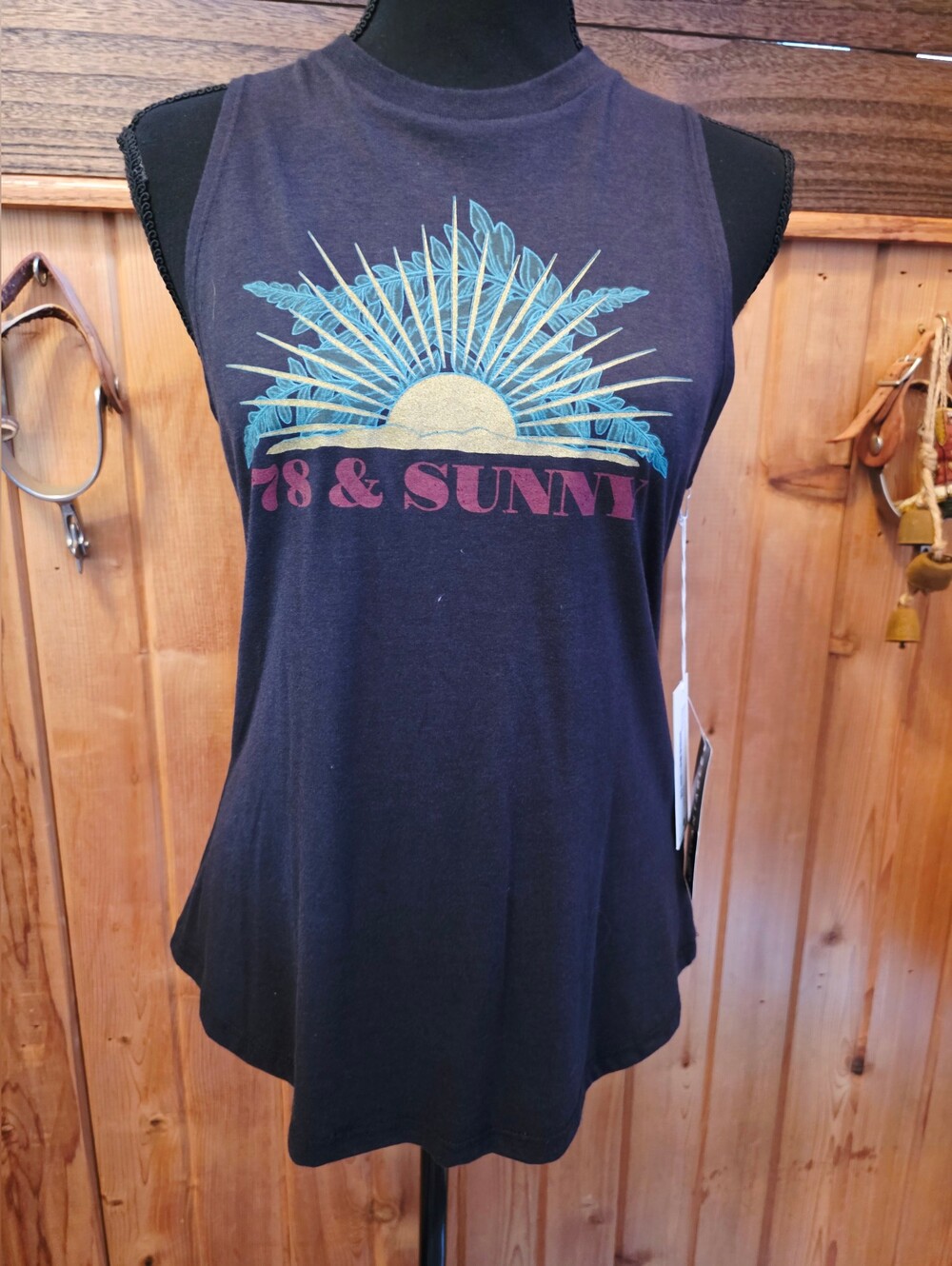 78 & Sunny Women's Blue Graphic Muscle Tank NWT